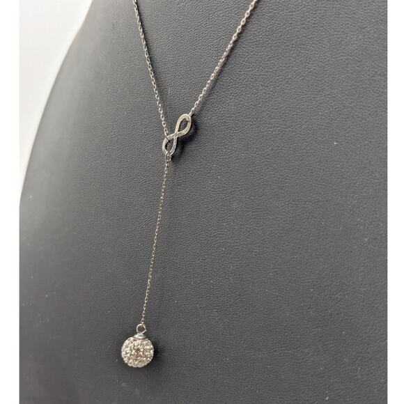 925 Sterling Silver 16" & 18" Infinity Crystal Orb Dangle Chain Necklace - Picture 2 of 5